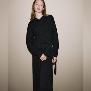 Zara 100% Cashmere Knotted Black Maxi Dress